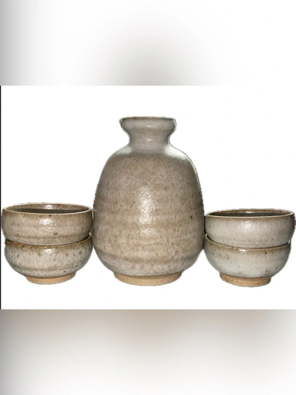 Vintage Japanese Ceramic Sake Set Tokkuri Flask & 4 Guinomi Cups Rustic Wabi-Sab